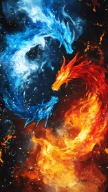 Twin element dragons carve a blazing circle of frozen fire