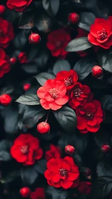 Crimson Blooms Dance Against Moody Shadows
