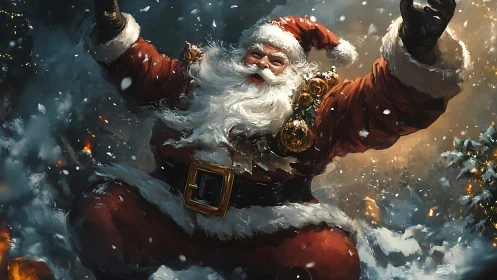 Dynamic Santa Claus character study in festive digital painting.