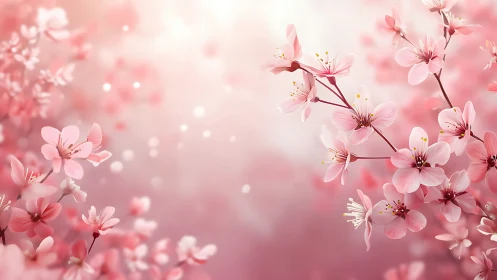 Pink Cherry Blossoms Dance Through Luminous Mist.