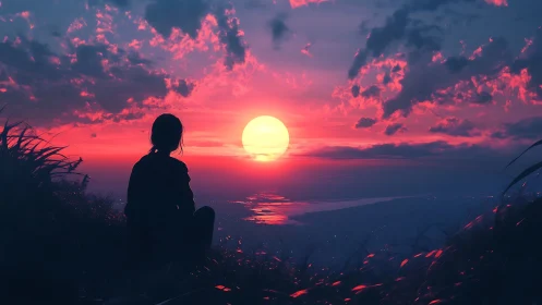 Quiet sunset reflection with soft pink and violet skies.