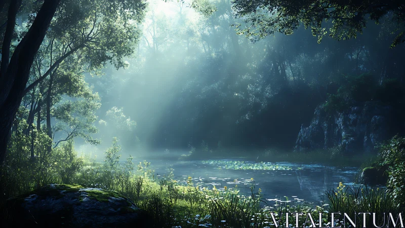 Misty Waterway Through an Ancient Forest Sanctuary