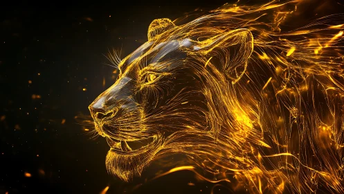 Luminescent lion profile rendered in flowing golden energy.