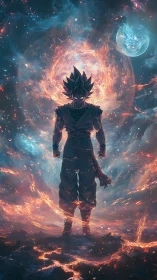 Cosmic warrior ignites a blazing nebula of celestial fury.