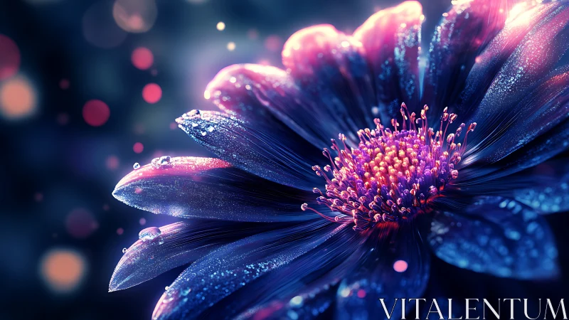 Luminescent Composite Flower: Volumetric Pink-Blue Petals with Bokeh Particles