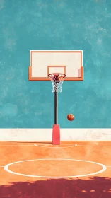 Basketball hoop stands over empty outdoor court scene