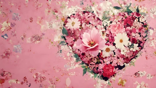 Floral Heart Arrangement on Pink Background