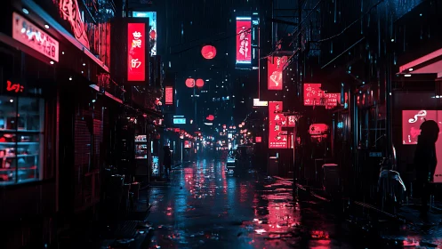 Neon rainwalk through a quiet midnight city street.
