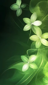 Glowing Green Floral Digital Design with Translucent Petals