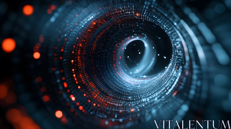 Futuristic Data Tunnel with Glowing Particles in Digital Style.