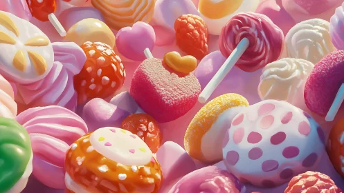 Vibrant 3D Confectionery Composition: Textured Candy Sculptures in Neon Palette.