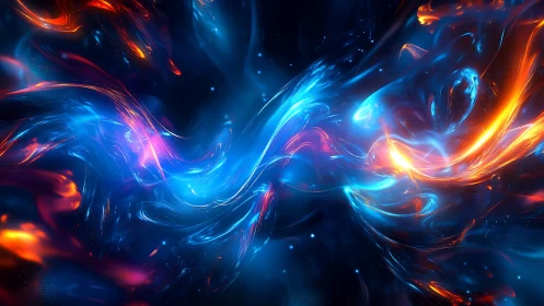 Galactic river of neon fire colliding in midnight silence.