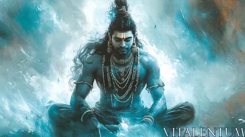 Mystic blue meditation with a calm cosmic warrior spirit.