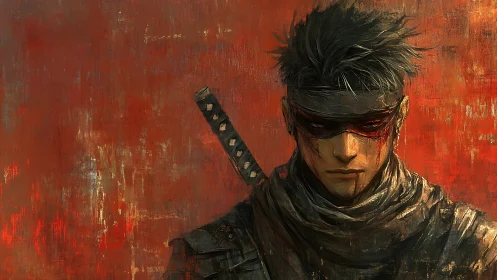 Silent dusk warrior wrapped in crimson storms of memory.