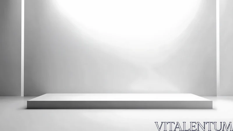 Minimal white platform sits under diffuse frontal lighting