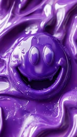 Glossy purple smiley face emerging from liquid surface.