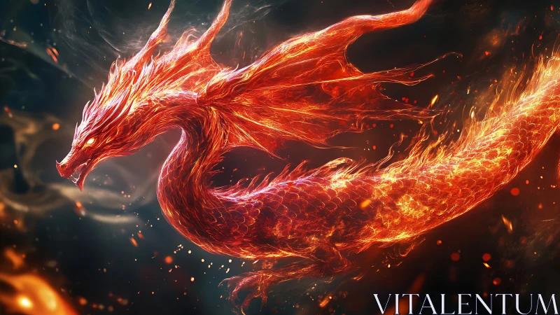 Ember Serpent in Flight, Dancing Through Stormy Firelight.