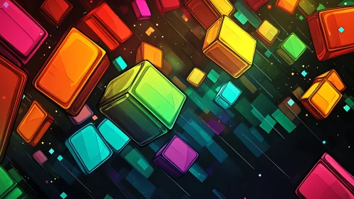 Chromatic floating cubes in dynamic digital perspective.