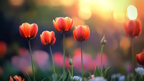 Red Tulips Glowing at Golden Hour.