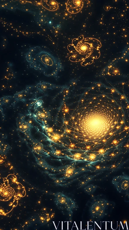 Fractal star galaxies spiral through luminous cosmic void.