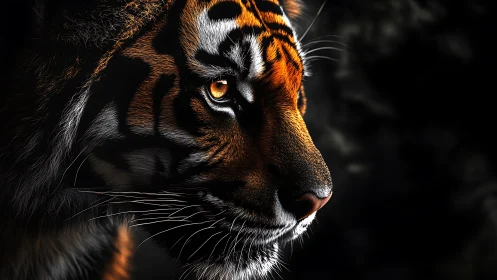 Profile view records detailed tiger head in side lighting