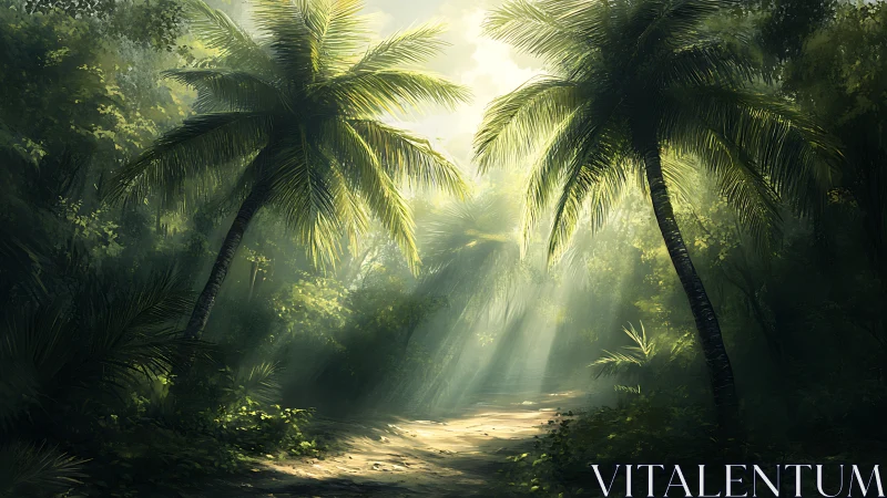 Luminous Jungle Cathedral: Palms Frame Sacred Light.