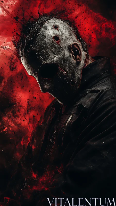 Bloodlit mask of the fallen specter in erupting crimson storm.