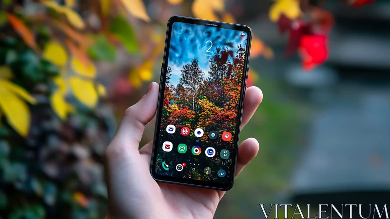 Modern Phone in Fall: A Window to Digital Connection.