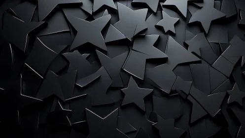 Black glossy star shapes overlap in dense layered pattern