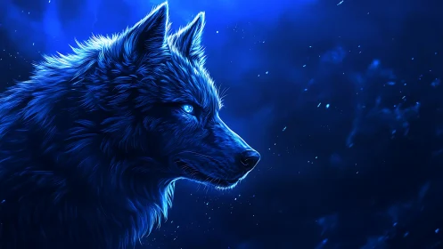 Bioluminescent wolf profile rendered in high-contrast blue lighting