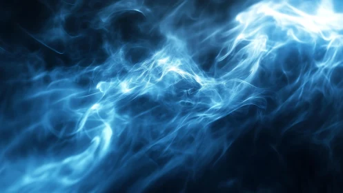 Ethereal Blue Smoke Abstract Art with Flowing Light Effects.