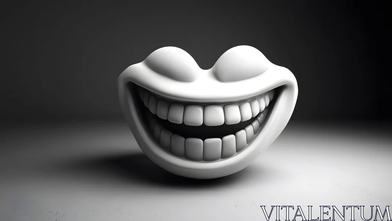 Surreal 3D Smiling Face Sculpture in Monochrome Minimalist Style.