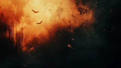 Bats Flying Through an Apocalyptic Inferno.
