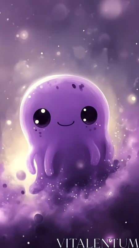 Digital painting of a luminous kawaii cosmic jelly character.