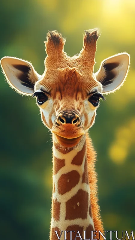 Young giraffe portrait shows centered, front-facing view