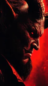 Infernal horned demon glares in searing crimson light