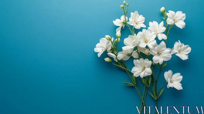 White Geranium Clusters Against Turquoise Background.