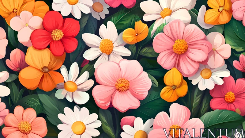 Layered botanical composition with varied flora specimens.