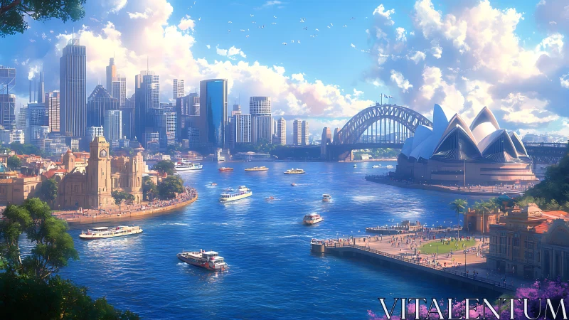 Sunlit harbour whispers around a dreamlike Sydney skyline
