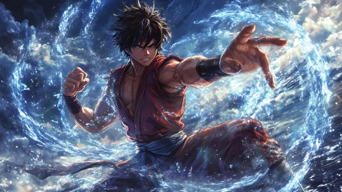 Martial waterbender channels swirling ocean energy.