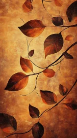 Abstract autumn leaves on textured golden background.
