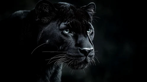 Black Panther Portrait: Luminescent Eyes Against Darkness. Dramatic Wildlife Study.