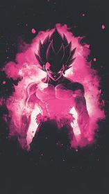 Electric pink warrior rising from a storm of cosmic sparks.