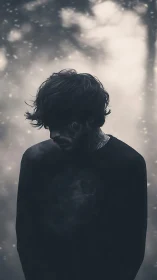 Side-lit male silhouette with smoky chest effect in shallow depth