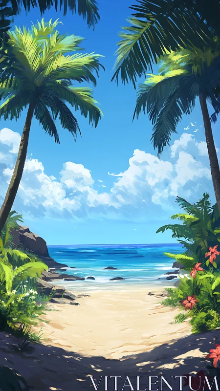 Tropical Beach Paradise With Palm Trees and Clear Sky