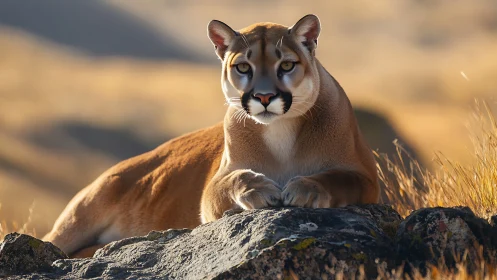 Mountain Lion Portrait: Frontal Composition with Golden Hour Backlighting