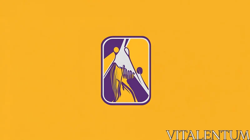 Symbolic hands united in minimalist purple emblem on gold.