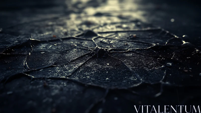 Close-up view of cracked dark surface with shallow focus.