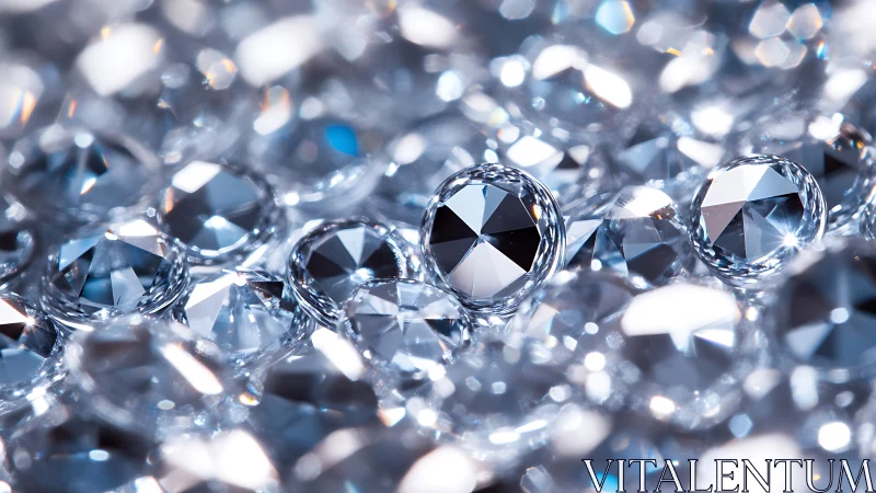 Close-up macro view of many sparkling cut diamonds.