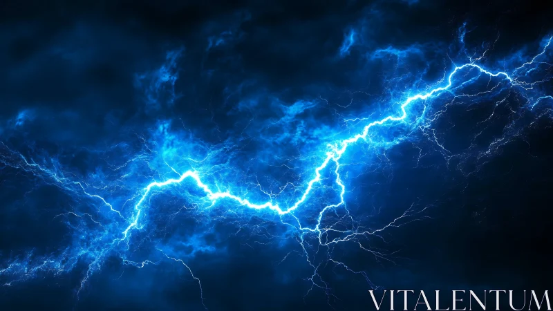 Electric blue lightning rips across a storm-darkened sky